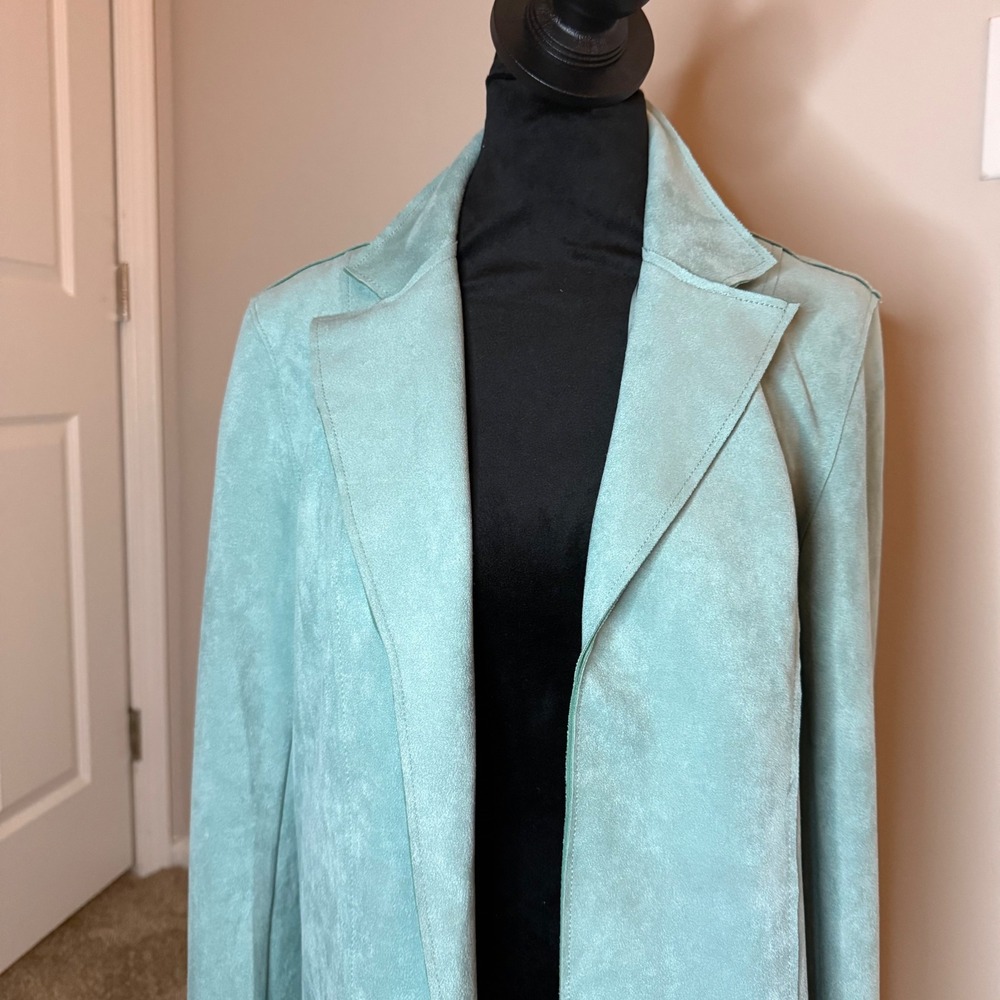 Philosophy Small Women's Faux Leather Duster Jacket Teal Long Sleeve MSRP $78 - Picture 2 of 7